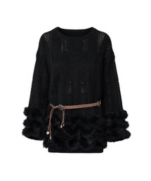Tiered Fur Belt Mini Dress / ティアードファーベルトミニニットワンピース