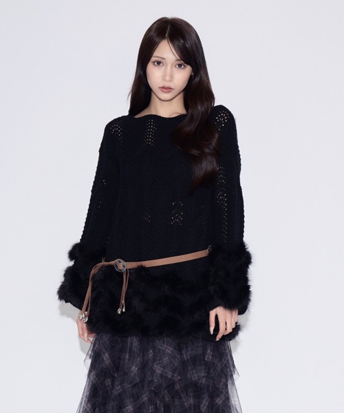 Tiered Fur Belt Mini Dress / ティアードファーベルトミニニット