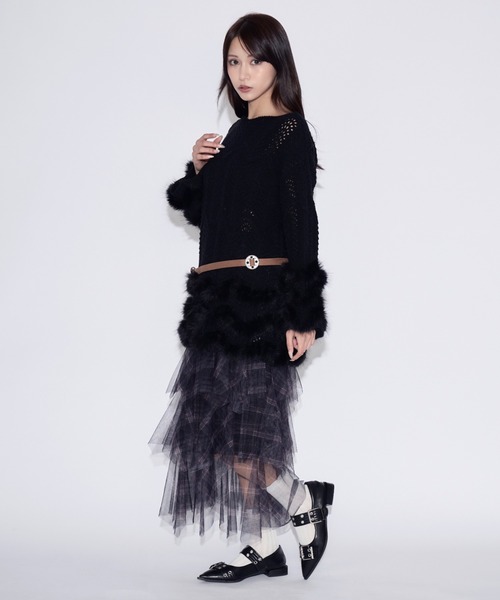 JilLA(ジルア)の「Tiered Fur Belt Mini Dress / ティアードファーベルトミニニットワンピース(ニット/セーター・レディース・ブラウン/ブラック・FREE)」の14枚目の写真