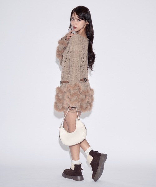 JilLA(ジルア)の「Tiered Fur Belt Mini Dress / ティアードファーベルトミニニットワンピース(ニット/セーター・レディース・ブラウン/ブラック・FREE)」の13枚目の写真