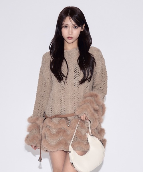 JilLA(ジルア)の「Tiered Fur Belt Mini Dress / ティアードファーベルトミニニットワンピース(ニット/セーター・レディース・ブラウン/ブラック・FREE)」の17枚目の写真