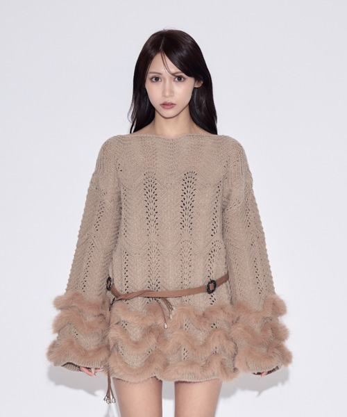 JilLA(ジルア)の「Tiered Fur Belt Mini Dress / ティアードファーベルトミニニットワンピース(ニット/セーター・レディース・ブラウン/ブラック・FREE)」の16枚目の写真