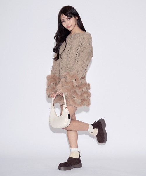 JilLA(ジルア)の「Tiered Fur Belt Mini Dress / ティアードファーベルトミニニットワンピース(ニット/セーター・レディース・ブラウン/ブラック・FREE)」の12枚目の写真