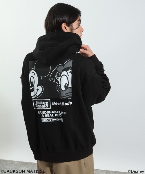 JACKSON MATISSE（ジャクソンマティス）の「【JACKSON MATISSE/BAYFLOW】「ミッキー」「ドナルド」デザインパーカー（パーカー・メンズ・ブラック/グレー・LARGE/MEDIUM）」の2枚目の写真