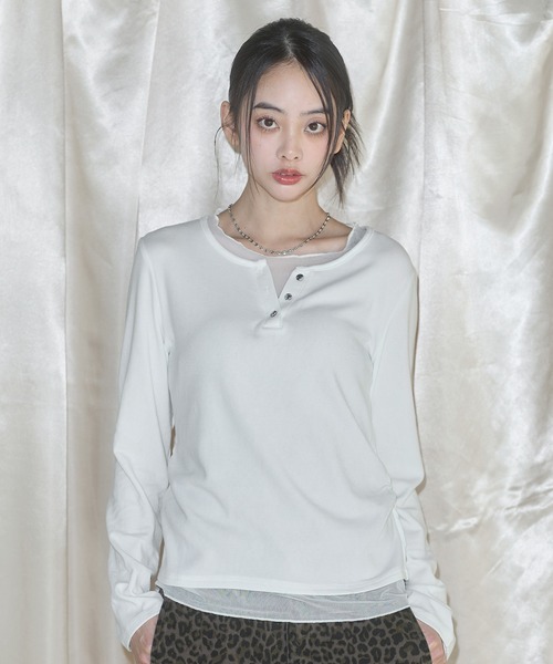美品 ブルネロクチネリ フェイクレイヤード Vネック 長袖カットソー 白 L相当 フェイクレイヤードヘンリーネックカットソー（Tシャツ/カットソー