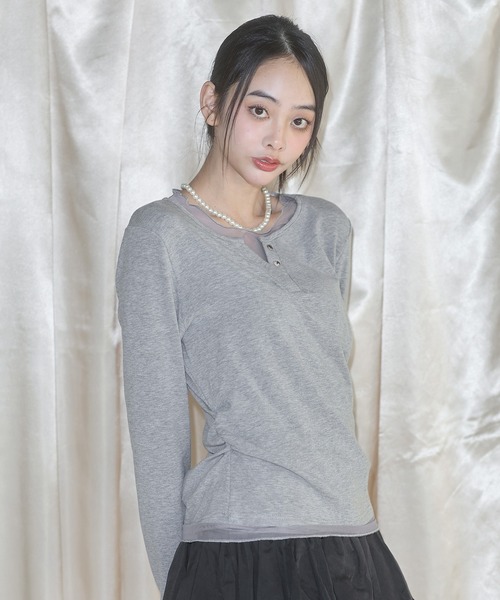 フェイクレイヤードヘンリーネックカットソー（Tシャツ/カットソー