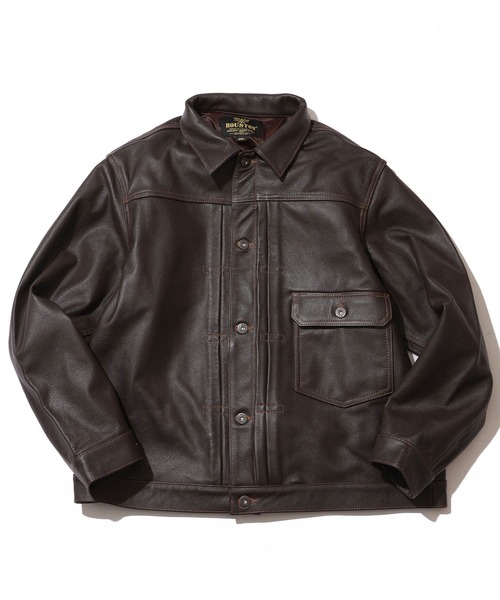HOUSTON(ヒューストン)の「【HOUSTON/ヒューストン】COW LEATHER TRACK JACKET / カウレザートラックジャケット(ブルゾン・メンズ・ブラック/ブラウン・38/40/42)」の2枚目の写真