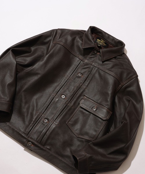 HOUSTON(ヒューストン)の「【HOUSTON/ヒューストン】COW LEATHER TRACK JACKET / カウレザートラックジャケット(ブルゾン・メンズ・ブラック/ブラウン・38/40/42)」の5枚目の写真