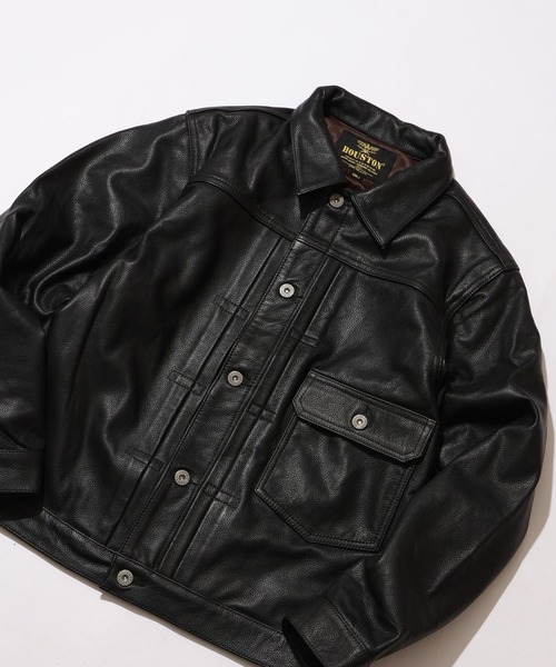 HOUSTON(ヒューストン)の「【HOUSTON/ヒューストン】COW LEATHER TRACK JACKET / カウレザートラックジャケット(ブルゾン・メンズ・ブラック/ブラウン・38/40/42)」の4枚目の写真