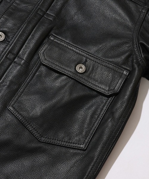 HOUSTON(ヒューストン)の「【HOUSTON/ヒューストン】COW LEATHER TRACK JACKET / カウレザートラックジャケット(ブルゾン・メンズ・ブラック/ブラウン・38/40/42)」の8枚目の写真