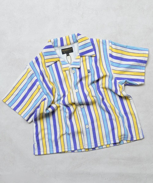 MARKEY'S（マーキーズ）の「パイルマルチストライプ半袖シャツ/セットアップ可（シャツ/ブラウス・キッズ・ブルー系その他/オレンジ系その他/グリーン系その他・110/100/95/120/90/150/140/130）」の2枚目の写真