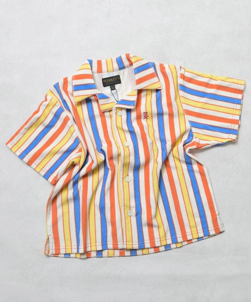 MARKEY'S（マーキーズ）の「パイルマルチストライプ半袖シャツ/セットアップ可（シャツ/ブラウス・キッズ・ブルー系その他/オレンジ系その他/グリーン系その他・110/100/95/120/90/150/140/130）」の3枚目の写真