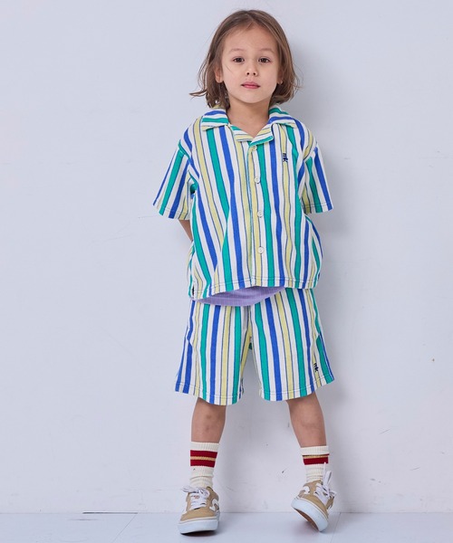 MARKEY'S（マーキーズ）の「パイルマルチストライプ半袖シャツ/セットアップ可（シャツ/ブラウス・キッズ・ブルー系その他/オレンジ系その他/グリーン系その他・110/100/95/120/90/150/140/130）」の8枚目の写真