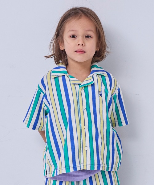 MARKEY'S（マーキーズ）の「パイルマルチストライプ半袖シャツ/セットアップ可（シャツ/ブラウス・キッズ・ブルー系その他/オレンジ系その他/グリーン系その他・110/100/95/120/90/150/140/130）」の6枚目の写真