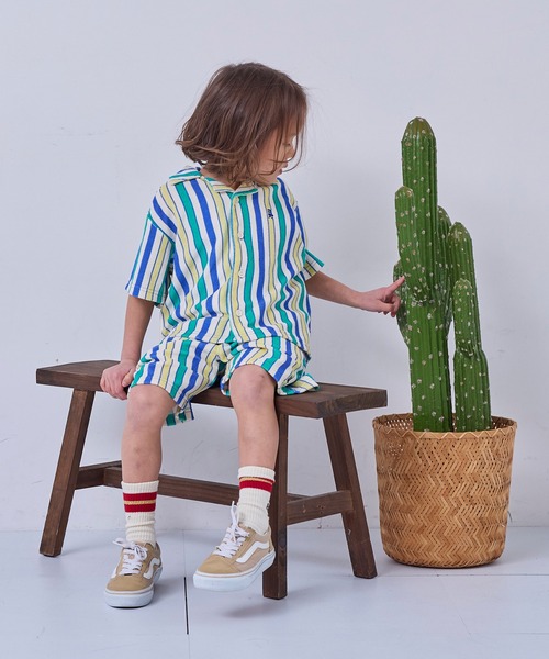 MARKEY'S（マーキーズ）の「パイルマルチストライプ半袖シャツ/セットアップ可（シャツ/ブラウス・キッズ・ブルー系その他/オレンジ系その他/グリーン系その他・110/100/95/120/90/150/140/130）」の12枚目の写真