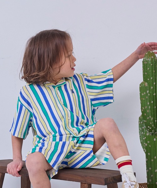 MARKEY'S（マーキーズ）の「パイルマルチストライプ半袖シャツ/セットアップ可（シャツ/ブラウス・キッズ・ブルー系その他/オレンジ系その他/グリーン系その他・110/100/95/120/90/150/140/130）」の11枚目の写真