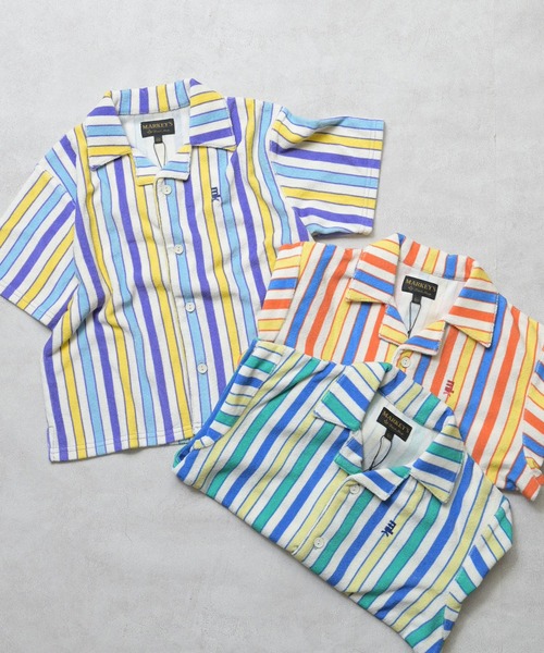 MARKEY'S（マーキーズ）の「パイルマルチストライプ半袖シャツ/セットアップ可（シャツ/ブラウス・キッズ・ブルー系その他/オレンジ系その他/グリーン系その他・110/100/95/120/90/150/140/130）」の4枚目の写真