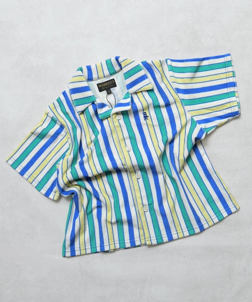 MARKEY'S（マーキーズ）の「パイルマルチストライプ半袖シャツ/セットアップ可（シャツ/ブラウス・キッズ・ブルー系その他/オレンジ系その他/グリーン系その他・110/100/95/120/90/150/140/130）」の5枚目の写真
