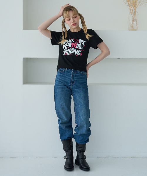 5OML（オーオーエムエル）の「[クロップオーバーサイズ2タイプ] WHAT DO YOU LOVE 半袖Tシャツ (ブラック)（Tシャツ/カットソー・レディース・ブラック・M/L）」の8枚目の写真