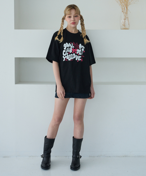 5OML（オーオーエムエル）の「[クロップオーバーサイズ2タイプ] WHAT DO YOU LOVE 半袖Tシャツ (ブラック)（Tシャツ/カットソー・レディース・ブラック・M/L）」の9枚目の写真