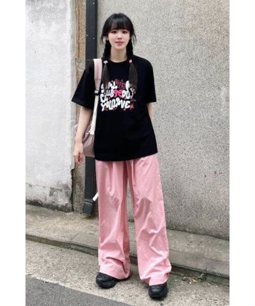 5OML（オーオーエムエル）の「[クロップオーバーサイズ2タイプ] WHAT DO YOU LOVE 半袖Tシャツ (ブラック)（Tシャツ/カットソー・レディース・ブラック・M/L）」の6枚目の写真
