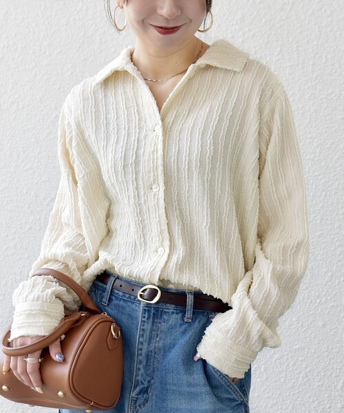 SHIPS any:〈洗濯機可能〉ウェーブ ジャカード ドロスト シャツ