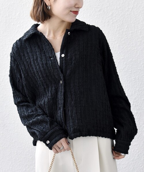 SHIPS any:〈洗濯機可能〉ウェーブ ジャカード ドロスト シャツ