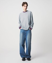 ＜6(ROKU)＞パイル ボーダー ロングスリーブ Tシャツ