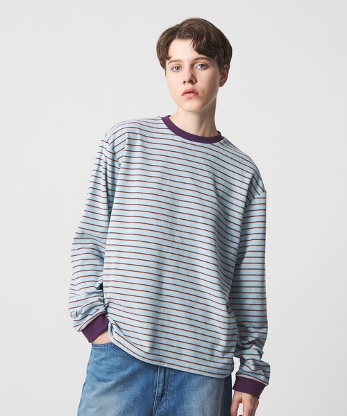 6(ROKU)＞パイル ボーダー ロングスリーブ Tシャツ（Tシャツ