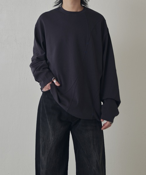 Lui's（ルイス）の「ランダム切替ロングスリーブTシャツ（Tシャツ/カットソー・メンズ・ライトグレー/ブルー/ブラック・M/S）」の4枚目の写真