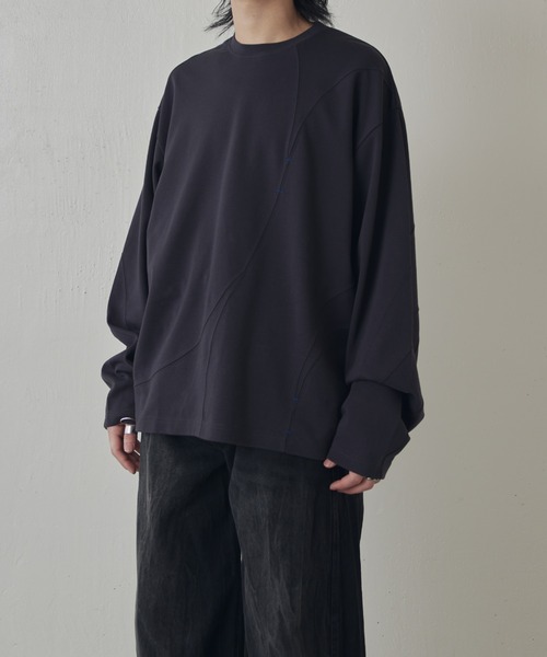 Lui's（ルイス）の「ランダム切替ロングスリーブTシャツ（Tシャツ/カットソー・メンズ・ライトグレー/ブルー/ブラック・M/S）」の5枚目の写真