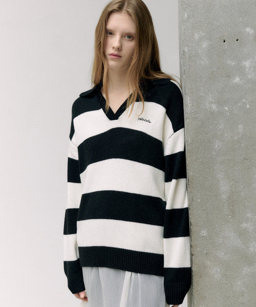 ROLAROLA(ロラロラ)の「WOOL BLENDED COLLAR STRIPE BOARDER KNIT BK+IV(ニット/セーター・レディース・その他・FREE)」の2枚目の写真