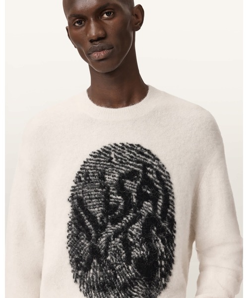 ALLSAINTS（オールセインツ）の「RIDGES OVERSIZED GRAPHIC JUMPER | RIDGES オーバーサイズ グラフィック ニット・セーター（ニット/セーター・メンズ・ホワイト×ブラック・S/M/L/XS）」の2枚目の写真