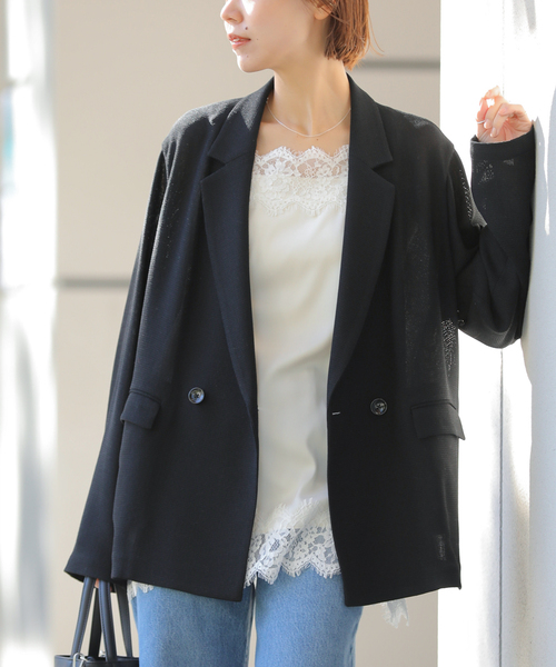 JOURNAL STANDARD relume（ジャーナルスタンダード　レリューム）の「［26SS新作/吸水速乾/手洗い可］ドライスラブ テーラードジャケット（テーラードジャケット・レディース・ブラック/ブラック系その他・FREE）」の2枚目の写真