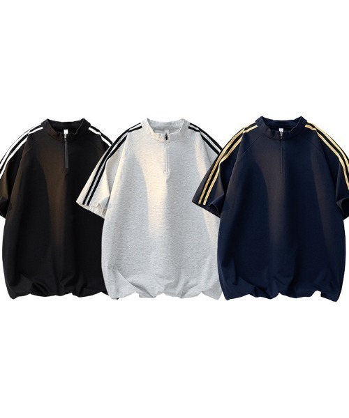 SHEPP(シープ)の「【26年春新作】サイドライン ハーフジップ 半袖プルオーバー(Tシャツ/カットソー・メンズ・ライトグレー/ネイビー/ブラック・M/L)」の8枚目の写真