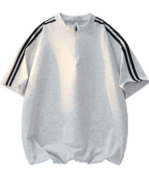 SHEPP(シープ)の「【26年春新作】サイドライン ハーフジップ 半袖プルオーバー(Tシャツ/カットソー・メンズ・ライトグレー/ネイビー/ブラック・M/L)」の6枚目の写真