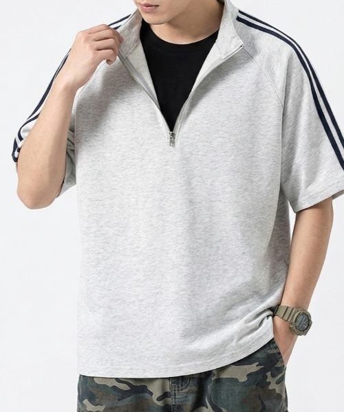 SHEPP(シープ)の「【26年春新作】サイドライン ハーフジップ 半袖プルオーバー(Tシャツ/カットソー・メンズ・ライトグレー/ネイビー/ブラック・M/L)」の4枚目の写真