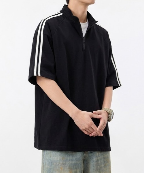 SHEPP(シープ)の「【26年春新作】サイドライン ハーフジップ 半袖プルオーバー(Tシャツ/カットソー・メンズ・ライトグレー/ネイビー/ブラック・M/L)」の12枚目の写真