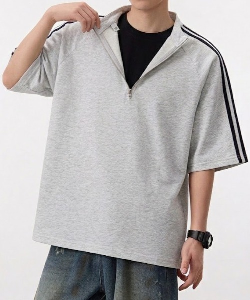 SHEPP(シープ)の「【26年春新作】サイドライン ハーフジップ 半袖プルオーバー(Tシャツ/カットソー・メンズ・ライトグレー/ネイビー/ブラック・M/L)」の13枚目の写真
