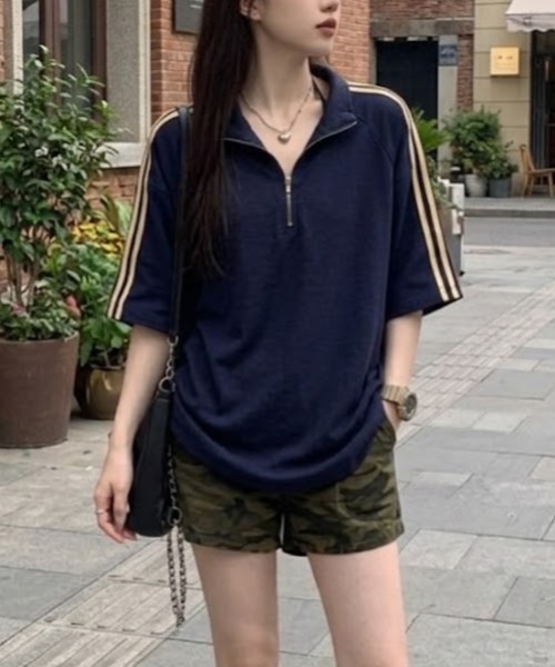 SHEPP(シープ)の「【26年春新作】サイドライン ハーフジップ 半袖プルオーバー(Tシャツ/カットソー・メンズ・ライトグレー/ネイビー/ブラック・M/L)」の11枚目の写真