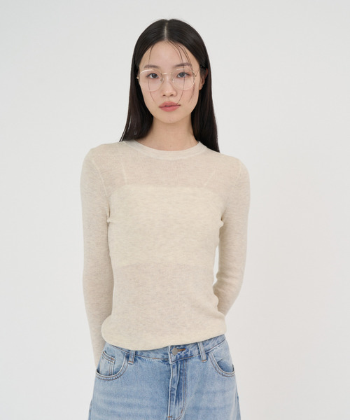 NUJOH(ヌゾ)の「Soft Sheer Crew Top / ソフトシアークルートップ(Tシャツ/カットソー・レディース・チャコールグレー/アイボリー/ブラック/イエロー・FREE)」の5枚目の写真
