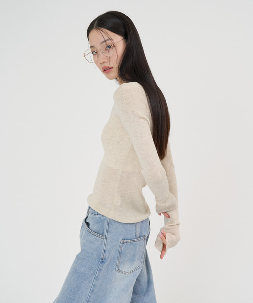 NUJOH(ヌゾ)の「Soft Sheer Crew Top / ソフトシアークルートップ(Tシャツ/カットソー・レディース・チャコールグレー/アイボリー/ブラック/イエロー・FREE)」の6枚目の写真