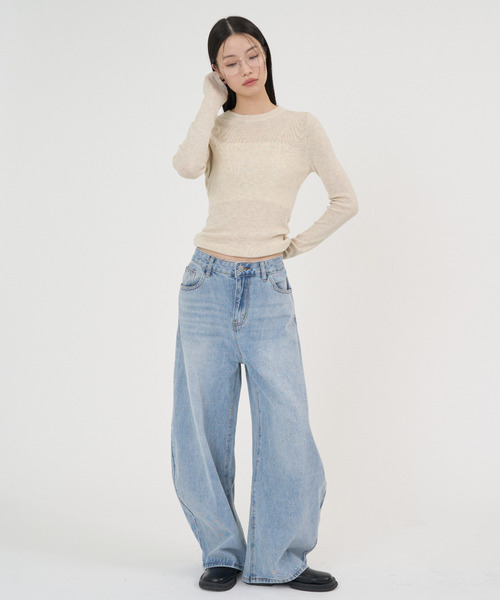 NUJOH(ヌゾ)の「Soft Sheer Crew Top / ソフトシアークルートップ(Tシャツ/カットソー・レディース・チャコールグレー/アイボリー/ブラック/イエロー・FREE)」の8枚目の写真