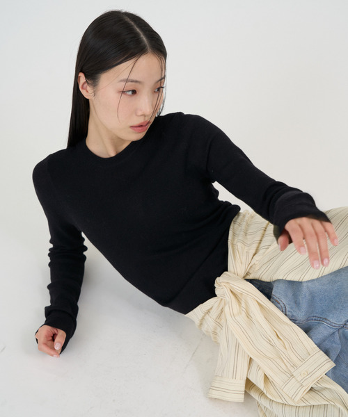 NUJOH(ヌゾ)の「Soft Sheer Crew Top / ソフトシアークルートップ(Tシャツ/カットソー・レディース・チャコールグレー/アイボリー/ブラック/イエロー・FREE)」の10枚目の写真