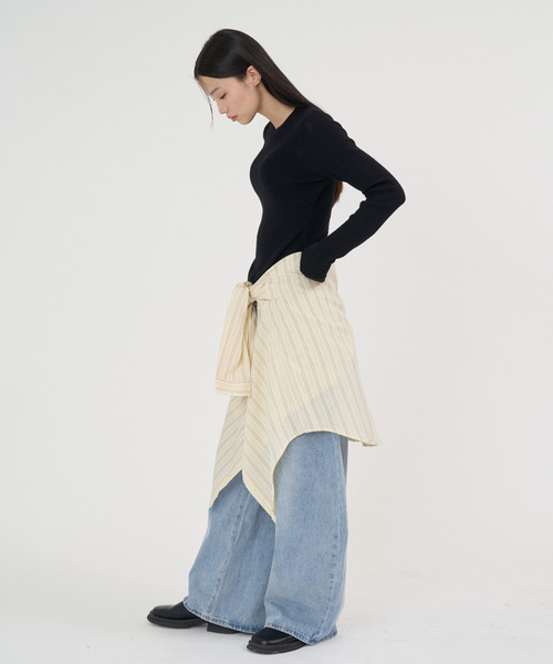 NUJOH(ヌゾ)の「Soft Sheer Crew Top / ソフトシアークルートップ(Tシャツ/カットソー・レディース・チャコールグレー/アイボリー/ブラック/イエロー・FREE)」の11枚目の写真