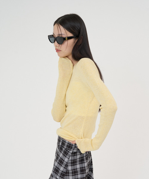 NUJOH(ヌゾ)の「Soft Sheer Crew Top / ソフトシアークルートップ(Tシャツ/カットソー・レディース・チャコールグレー/アイボリー/ブラック/イエロー・FREE)」の16枚目の写真