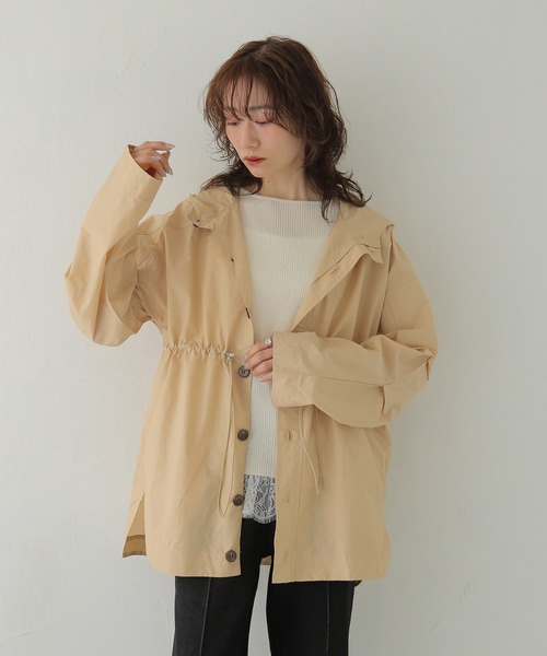 CLEIO（クレイオ）の「【CLEIO】-春アウター- セミシアーフード付きブルゾン SEMI-SHEER HOODED BLOUSON（その他アウター・レディース・ベージュ/グリーン系その他/ネイビー・FREE）」の15枚目の写真