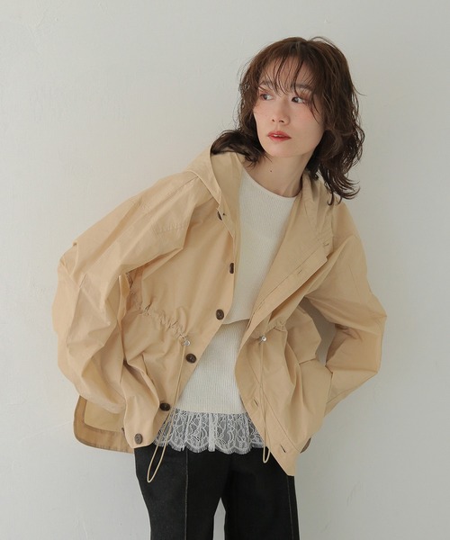 CLEIO（クレイオ）の「【CLEIO】-春アウター- セミシアーフード付きブルゾン SEMI-SHEER HOODED BLOUSON（その他アウター・レディース・ベージュ/グリーン系その他/ネイビー・FREE）」の12枚目の写真