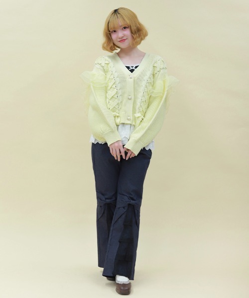 axes femme POETIQUE(アクシーズファムポエティック)の「レースフリルデニムPT(その他パンツ・レディース・インディゴブルー/ワンウォッシュ/ベージュ・MEDIUM)」の9枚目の写真
