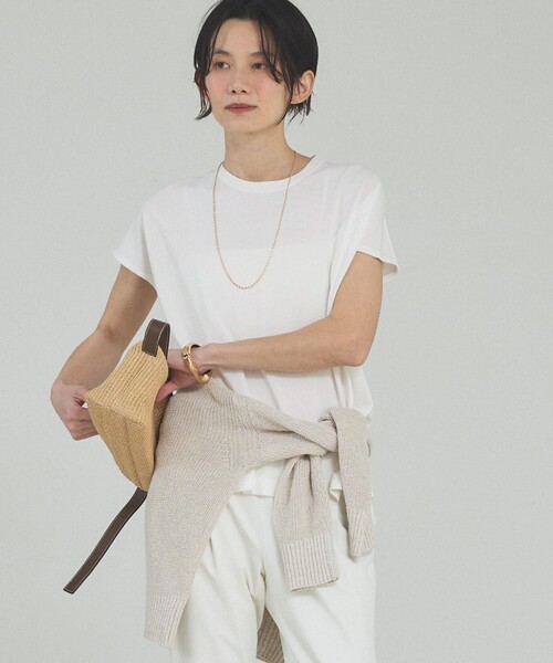 qualite(カリテ)の「【接触冷感】レーヨンストレッチフレンチ/春服/夏服/オフィスカジュアル/セットアップ対応(ニット/セーター・レディース・グレー/オフホワイト/チャコールグレー・フリー)」の16枚目の写真